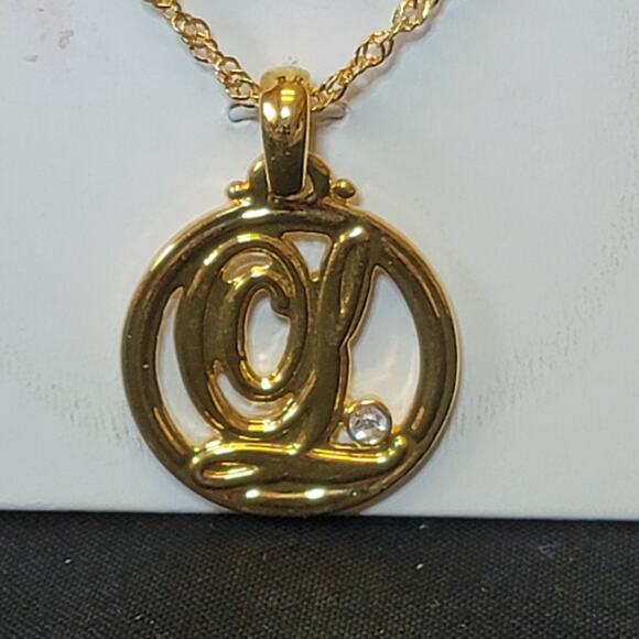 L Initial Earrings Necklace Pendant Set Genuine Austrian Crystal Gold Jewelry - Picture 2 of 5